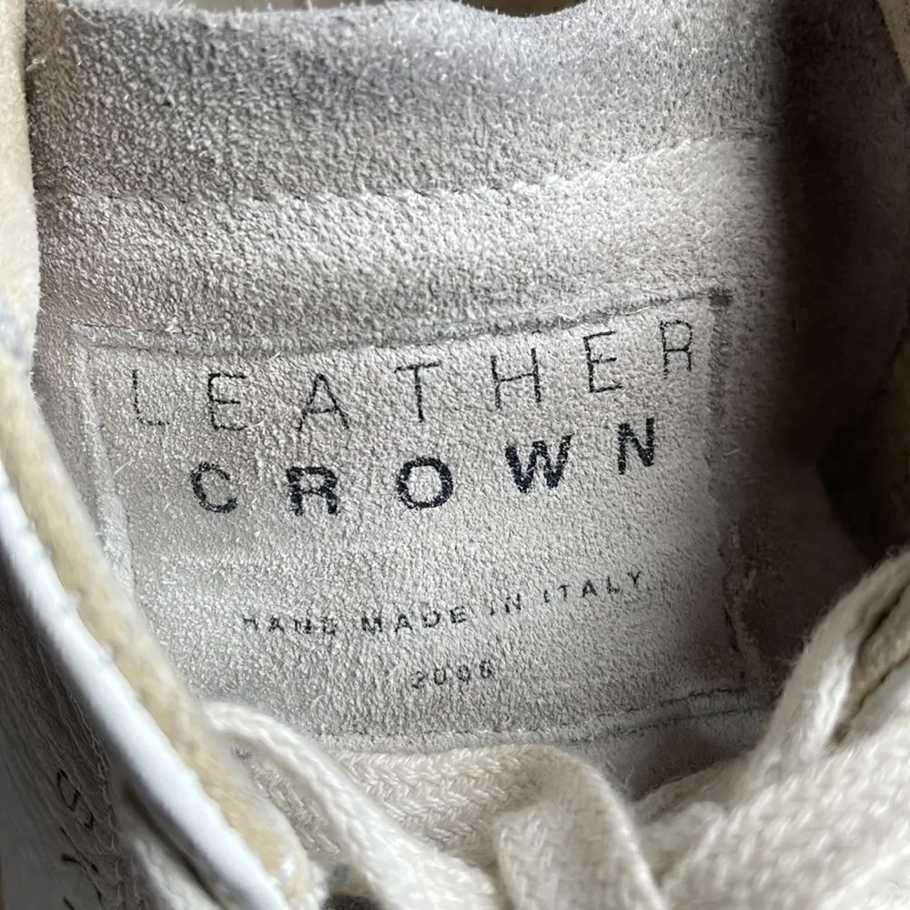 Leather Crown Vintage 2006 White Leather Lace Up Sneakers Made in Italy (Size: 7